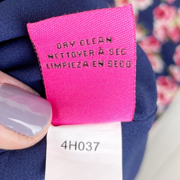 Betsey Johnson Navy Blue Floral Print Chiffon Fit and Flare Dress Women's Size 6 - Picture 11 of 14